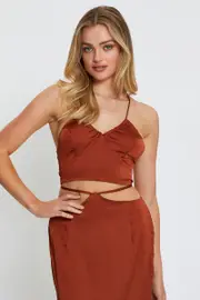 Brown Cami Top Halter Satin - Size 14, Women's Bralet