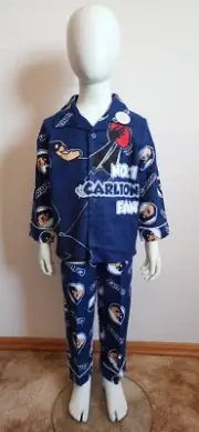 Carlton Blues AFL Boys Mascot #1 Fan Navy Blue Flannel Pyjama Set Size 3 New