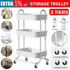 3 Tiers Kitchen Bathroom Trolley Cart Steel Storage Rack Shelf Organizer Wheels
