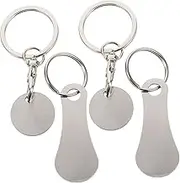 SEWACC 4pcs Shopping Cart Token Key Rings Stainless Steel Trolley Release Keychains for Supermarket Use Shopping Trolley Tokens Convenient Key Holder