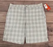 Pga Tour Men's Stacked-Print Plaid Bright White 10" Golf Shorts Size 38