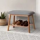2-in-1 Shoe Rack Seat Bench Chair Shelf Organisers Bamboo 3 pairs Shoe Rack Grey