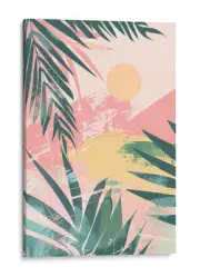 Sunset Palm Tree Silhouette Art Print, Tropical Abstract Home Decor