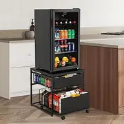 Kokorona Mini Fridge Stand with Storage Drawer Basket, 21.7" x 21.7" Mobile Mini Fridge Table, Heavy Duty Fridge Cart, Small Refrigerator Stand for Beverage Coffee Bar Dorm Mini Fridge Cabinet