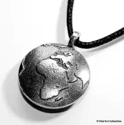 Planet Flat Earth Globe Pewter Charm Pendant Necklace -UK Handmade- Astronomy
