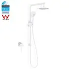 Round Matt White Twin Rain Shower Head Set Hand held Sliding Rail Mixer Tap WELS