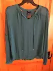 MOSSIMO NWT SIZE S PULLOVER LSLV BLOUSE LACE SHOULDER SOLID TEAL TIE FRONT RAYON