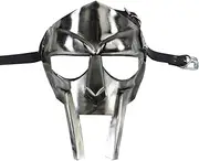 Super Gladiator Face Mask Helmet Hand Forged Sca-larp Roman Greek MF Doom Prop, Silver, Standard Adult Size