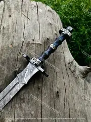 Handmade Damascus Steel Double Edge Viking Sword Battle Ready Medieval WSheath