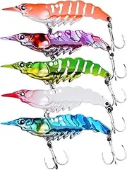 Artificial Fishing Baits | Simulation Prawn Lures - 5X Angling Baits, Colorful Slow Sinking Swimming Lures for Outdoor Fishing