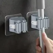 Gray Plastic Wall-Mounted Broom Holder, Mop Clip, No-Drilling Sweep Hook - NEW