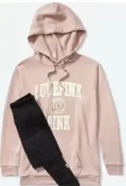 Victoria’s Secret PINK CAMPUS HOODED PULL OVER & LEGGING GIFT SET Rose Sz XL