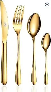 SensiSel Silverware Set, 16 Piece Premium Gold Stainless Steel Flatware Set for 4,Food-Grade Cutlery Set Include Knife/Fork/Spoon,Durable Tableware,Utensil Sets,Dishwasher Safe,