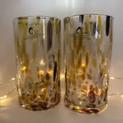 2 Alessandro Coppola Murano Italy Amber Confetti Tumbler Ice Tea Glasses