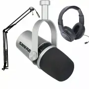 Shure MV7 Pro XLR/USB Microphone Broadcast Podcast Bundle Package - Silver