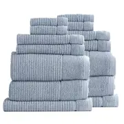 14pc Renee Taylor Cambridge 650GSM Textured Bath/Hand/Face Towel Mat Blue Mirage