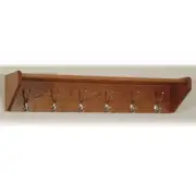 Pemberly Row 6 Hook Wall Mounted Coat Rack Shelf in Medium Oak