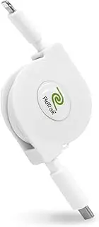 ReTrak Premier Series Retractable Lightning to USB-C Charge and Sync Cable, 18W High Speed Charging Lightning to Type C Charger for iPhone 13s, AirPods Pro, 2.6ft, White, Black, 2.6 Feet (ETLTCWT)
