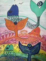 Fancy Fish Art Mixed Media Painting Colorful And Festive Moody Virgo Arts Ooak