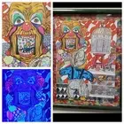 Original Signed Framed Art Circus Clown Coulrophobia UV BLACKLIGHT ACTIVE