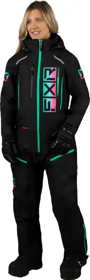 FXR Recruit Lite 2023 Ladies One Piece Snowmobile Suit, black-multicolored, Size 12 for Women Black Multicolored