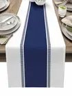 Navy Blue Table Runners 90 inches Long, Farmhouse Stripes Table Runner Non Sl...