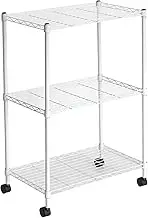 Catter House Klaus Metal Shelf with Grille 80-56 x 35 x 80 cm, White with Wheels and 3 Levels, Maximum Load 105 kg, Easy Assembly with Hooks for Hanging