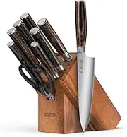 Yatoshi 9 Piece Professional Kitchen Knife Block Set, Ultra Sharp, High Carbon Steel with Ergonomic Handle