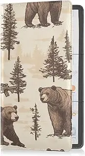 [Caihoyu] Premium Leather Car Registration & Insurance Card Holder Men Women Document Wallet for Cards, Essential Document Driver License Brown Bears Retro