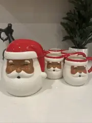 Joyland African American Santa Cookie Jar & Mugs