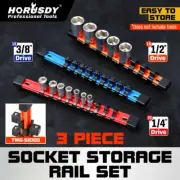 3Pc Double-Side Sockets Holder Tool Organizer Rails WorkShop Rack 1/4" 3/8" 1/2”
