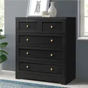 ALFORDSON Chest of Drawers Hamptons Storage Cabinet Dresser Tallboy Buffet Hamptons A - 5 Drawers(Black)