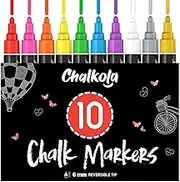 Chalkola Liquid Chalk Markers Erasable (10 Pack) w/Gold & Silver - Washable Paint Chalk Pens for Chalkboard Signs, Blackboard, Car Window, Bistro, Glass, Board - Neon Wet Wipe 6mm Reversible Bold Tip