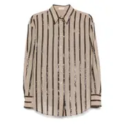 [Brunello Cucinelli] Brunello Cucinelli Sequin-stripes Shirt XS BROWN