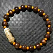 Magic Tibetan Old Agate King Kong 2Eye Totem dZi Bead bracelet 11*26mm C2006