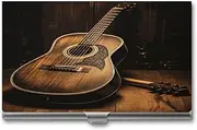 [QWNMD] Business Card Case Box Buckle Style Shut Metal Business Card Holder Old West Guitarprinted Slim Purse Name Card Holders for Business Cards Men Women