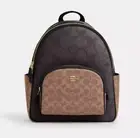 Coach Court Walnut/Tan Signature Coated Canvas & Leather Backpack (CZ771) - NWT