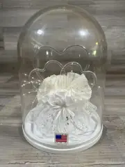 Elegant Wedding Cake Topper Blown Glass Two Hearts White Floral Vintage Made USA
