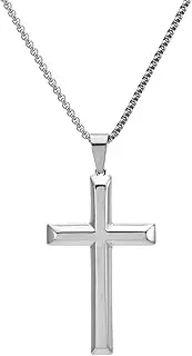 [POATOW] Stainless Steel Cross Pendant Chain Necklaces for Men, Mens 24 Inches Chain Gold Silver Black Cross Necklace Jewelry Gifts