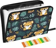 Folder with Dividers 13 Pockets A4 Letter Size with Zipper Closure for Business Jungle Cute Animal Tigers carpeta de