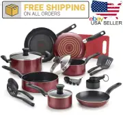 T-Fal 17pc Simply Cook Prep and Cook Set Red Kitchen Cooking Non Stick Pan Pot
