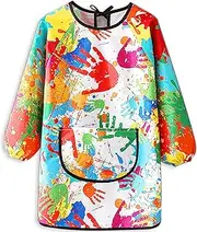MINIQ Kids Art Smock,Painting Apron for Toddler,Children Artist Smock with Pocket and Long Sleeves,Long Section,Waterproof, Gorgeous Smock, XXL for Age 5-8