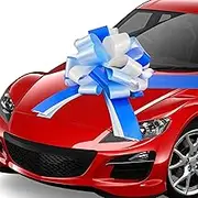 Big Bow for Car 20 Inch Blue and White Giant Large Gift Wrapping Pull Bow with 20 ft Ribbon for Gift New Houses Christmas Decor