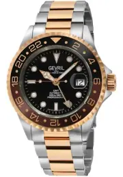 Gevril Mens 4957A Wall Street Ceramic Bezel Date Swiss Automatic GMT SW330 Watch