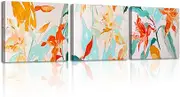 Piy Painting Canvas Wall Art, Minimalist Art Print on Canvas, Leaf Canvas Art Print, Colourful Canvas Painting for Bedroom, Living Room, Bathroom, 3 Pieces, 30 x 30 cm