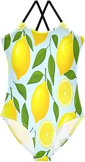 [RPLIFE] Kids Swim Suits 3-10 Y Beach Swimwear, Sliced Yellow Lemons Light Blue