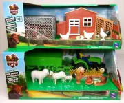 (2) NewRay Country Life Farm Animals Playsets - Chicken Coop & Tractor w/ Wagon