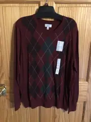 Croft & Barrow Mens Sweater Large Red Argyle V-neck Retail $45 (s-blk-31-3)
