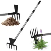 2 in 1 Hoe Garden Tool, 63 Inch Garden Hoe Cultivator and 5-Tines Rake with 3...
