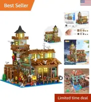 Fishing Village Store House Building Set with LED Light, 1881 PCS Wood Cabin ...
